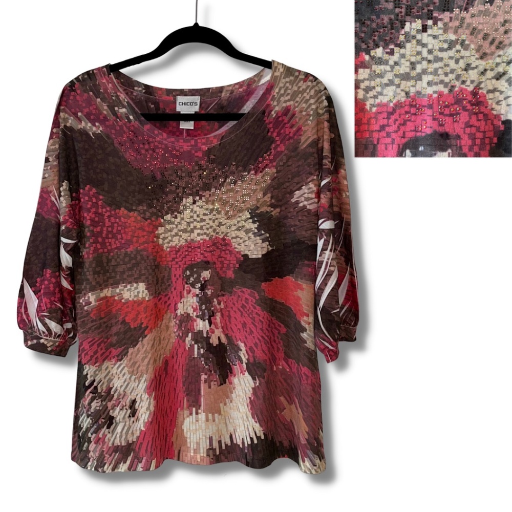 Chico's Embellished ¾ Sleeve Tunic - size 2